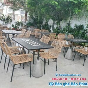 bàn ghế mây nhựa quán cafe sân vườn