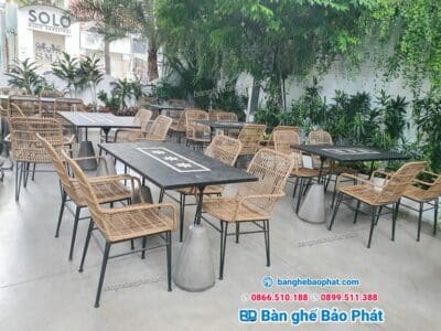 bàn ghế mây nhựa quán cafe sân vườn