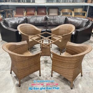 Bàn ghế nhựa giả mây thúng xòe