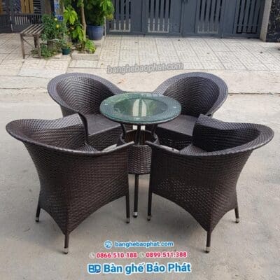 Bàn ghế nhựa giả mây thúng xòe