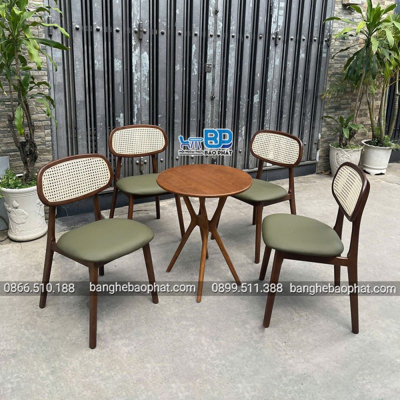 Bàn ghế secco gỗ nệm xanh