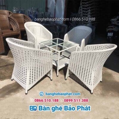 Bộ bàn ghế bảo bảo nhựa giả mây xưởng Bảo Phát BGNGMBP009 màu trắng