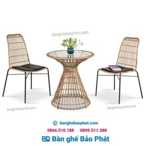 Bộ bàn ghế cafe nhựa giả mây đẹp Bảo Phát BGNGMBP040 đẹp và sang trọng