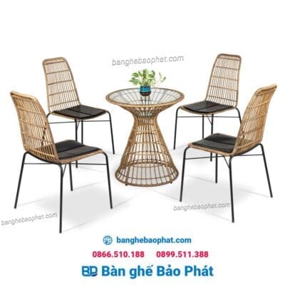 Bộ bàn ghế cafe nhựa giả mây đẹp Bảo Phát BGNGMBP040