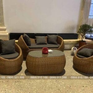Bộ sofa nhựa giả mây ghế trứng dây dẹp màu giả gỗ