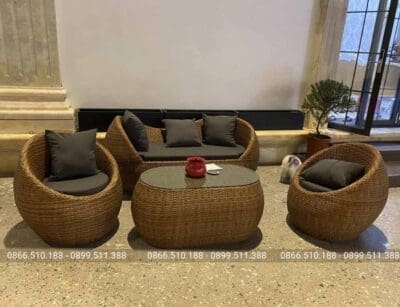 Bộ sofa nhựa giả mây ghế trứng dây dẹp màu giả gỗ