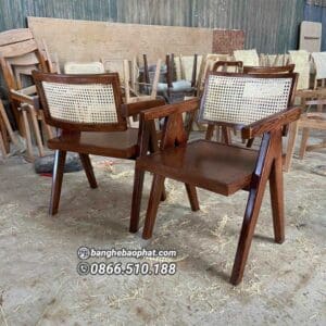 Ghế Vleg tựa lưng đan mây mặt ngồi gỗ