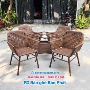Bộ bàn ghế cánh dơi nhựa giả mây BGNGMBP011 7 ghế cánh dơi nhựa giả mây