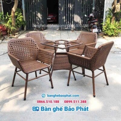 Bộ bàn ghế cánh dơi nhựa giả mây BGNGMBP011