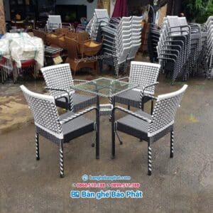 Bàn ghế bar nhựa giả mây ghế lisa