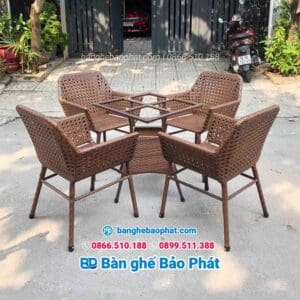 Bộ bàn ghế cánh dơi nhựa giả mây BGNGMBP011 8 ghế nhựa giả mây cánh dơi