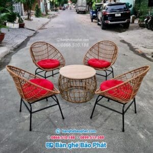 Bộ ghế nhựa giả mây con sò