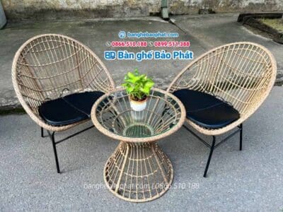 Bộ ghế nhựa giả mây con sò