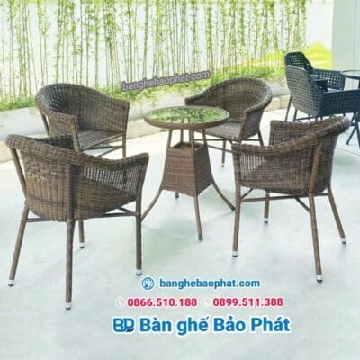 Bộ ghế thúng không bầu nhựa giả mây dây tròn