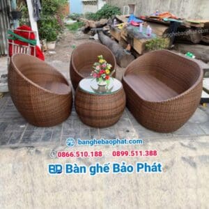 Ghế trứng nhựa giả mây dây dẹp màu giả gỗ