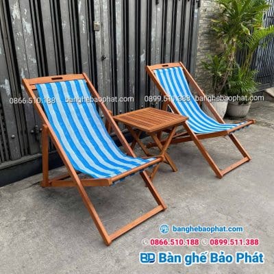 Ghế xếp bãi biển gỗ lưới textilene