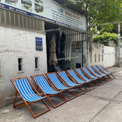 Ghế xếp bãi biển gỗ lưới textilene giá rẻ trực tiếp công ty sản xuất