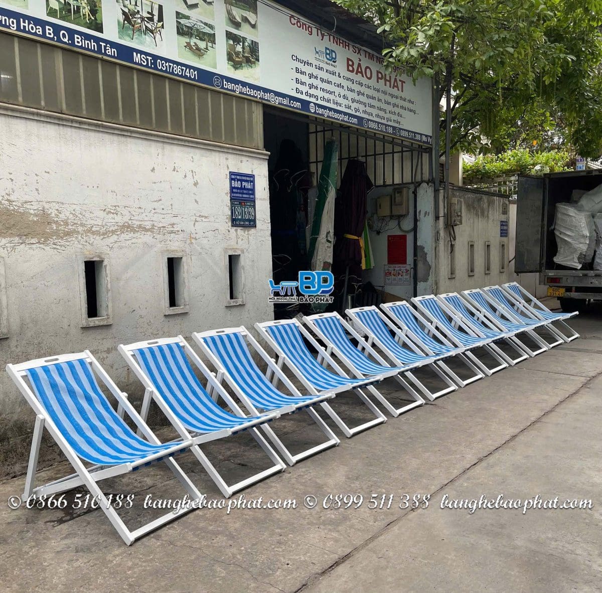 Ghế xếp bãi biển gỗ lưới textilene 16 Ghế xếp bãi biển gỗ lưới textilene sơn trắng theo yêu cầu cung cấp Công Viên Nước Hồ Tây Hà Nội