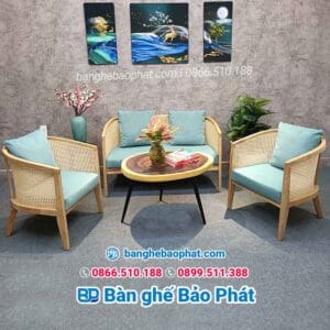 Sofa harveyprober gỗ nệm tựa lưng đan mây