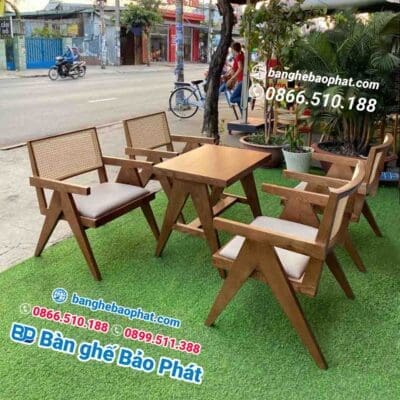 sofa jeanneret gỗ nệm lưng mây