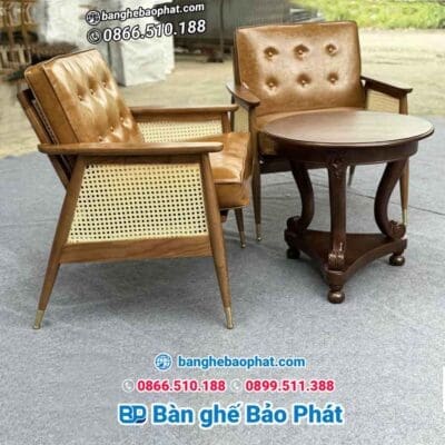 Sofa Nadia Caned khung gỗ tựa lưng đan mây