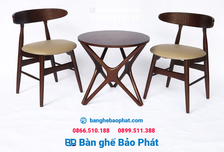 Bàn cà phê tròn mặt gỗ chân gỗ
