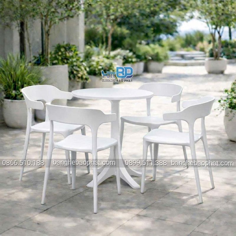 Bàn ghế nhựa 3001 màu trắng