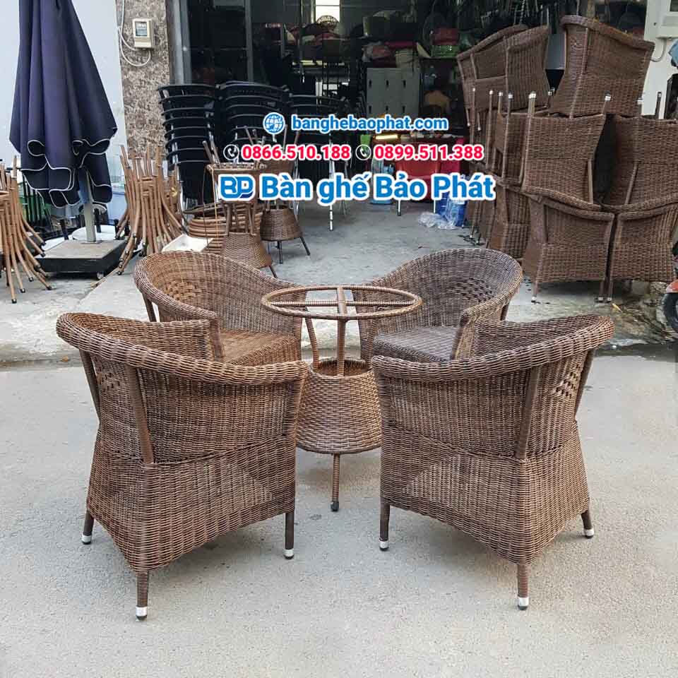 Bộ bàn ghế nhựa giả mây ngoài trời ghế thúng hàng rào dây tròn tại TPHCM