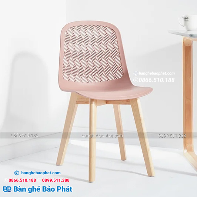 Ghế nhựa chân gỗ 3003B màu hồng