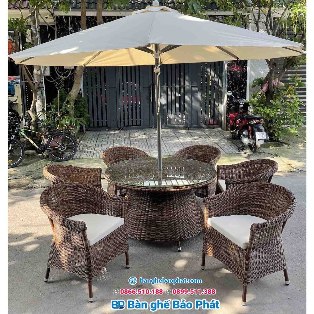 Bàn ghế nhựa giả mây ngoài trời 6 người ngồi tại TPHCM