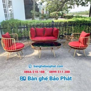 Sofa cafe khung sắt bộc nệm
