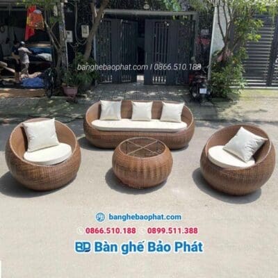 bàn ghế nhựa giả mây phòng khách BP002