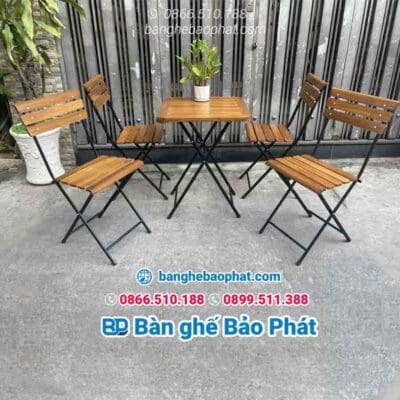Bàn Ghế Cafe Ngoài Trời Sắt Gỗ Patio 01