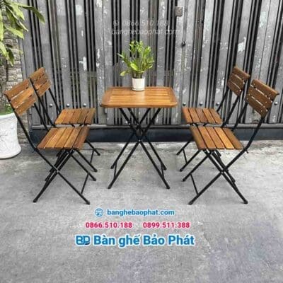 Bàn Ghế Cafe Ngoài Trời Sắt Gỗ Patio 01