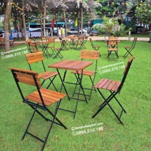 Bàn ghế cafe ngoài trời sắt gỗ Patio 01 10 Bàn Ghế Cafe Ngoài Trời Sắt Gỗ Patio 01