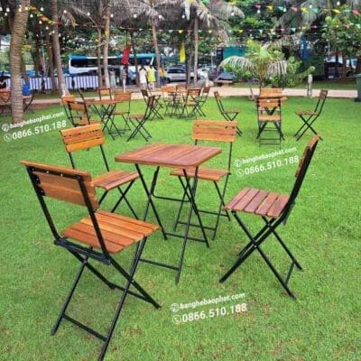 Bàn Ghế Cafe Ngoài Trời Sắt Gỗ Patio 01