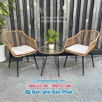 bàn ghế nhựa giả mây ban công BGBCBP008