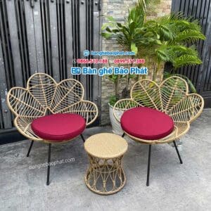 Bàn ghế nhựa giả mây ban công cánh hoa 9 Bàn ghế ban công nhựa giả mây cánh hoa