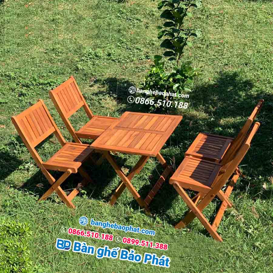 Bàn ghế gỗ xếp cafe mini