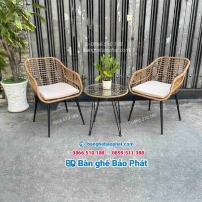 Bàn ghế nhựa giả mây ban công bgbcbp008