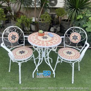 Bàn ghế sắt mặt đá mosaic BP001 10 Bàn ghế sắt mặt đá mosaic BP001