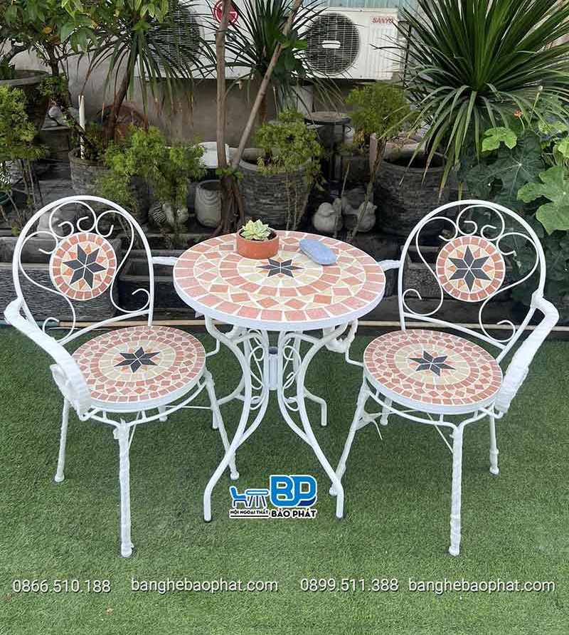 Bàn ghế sắt mặt đá mosaic BP001 14 Bàn ghế sắt mặt đá mosaic BP001
