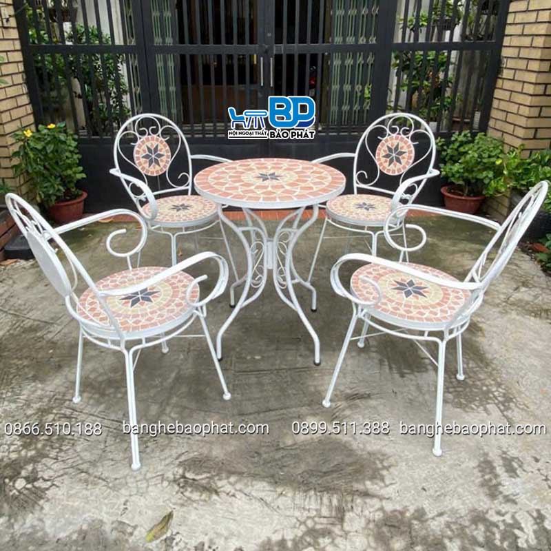 Bàn ghế sắt mặt đá mosaic BP001 15 Bàn ghế sắt mặt đá mosaic BP001