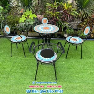 Bàn ghế sắt mặt đá mosaic BP005 5 Bàn ghế sắt mặt đá mosaic BP005