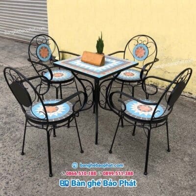 Bàn ghế sắt mặt đá mosaic BP005