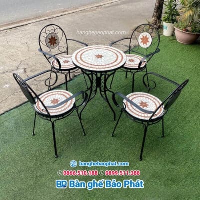 Bàn ghế sắt mặt đá mosaic BP002