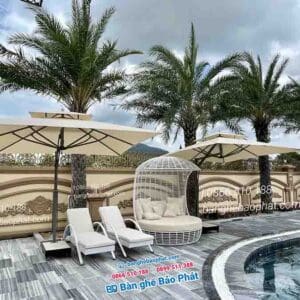 Ghế hồ bơi nhựa giả mây có mái che đẹp