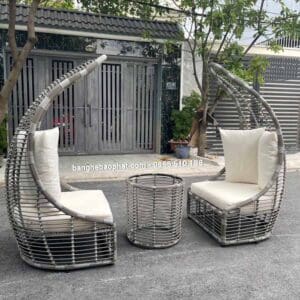 Ghế hồ bơi nhựa giả mây mái vòm đẹp