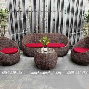 Sofa nhựa giả mây trứng dây tròn