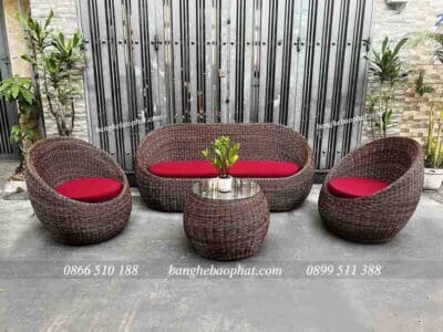 Sofa nhựa giả mây trứng dây tròn